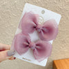Cute Handmade Cloth Bow Duckbill Hair Clip Pearlescent Yarn Double Clip Hairpin For Baby Girls And Children