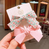 Cute Handmade Fabric Floral Bow Side Hair Clip Set For Children Duckbill Bangs Hairpins