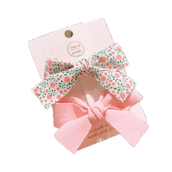 Cute Handmade Fabric Floral Bow Side Hair Clip Set For Children Duckbill Bangs Hairpins