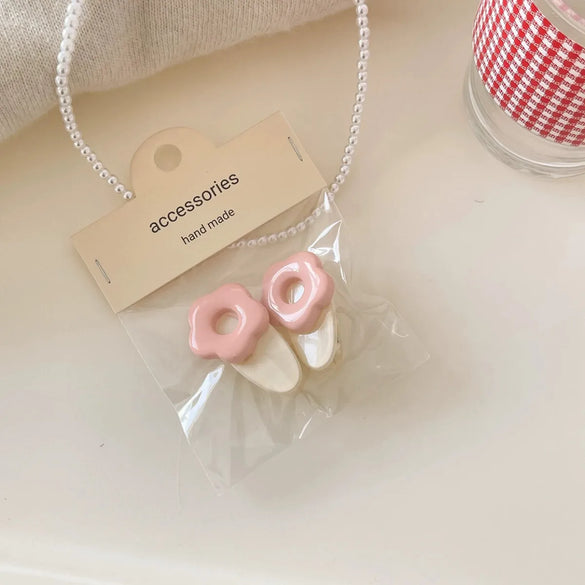 Cute Heart Shape Flower Plastic Resin Stoving Varnish Hair Claws 2 Pieces