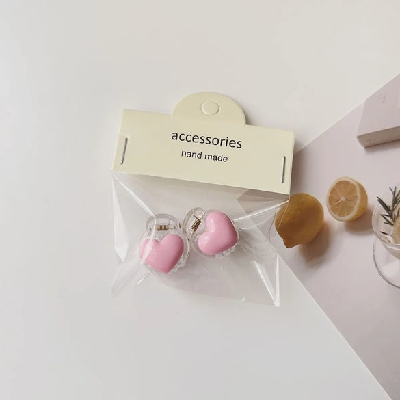 Cute Heart Shape Flower Plastic Resin Stoving Varnish Hair Claws 2 Pieces