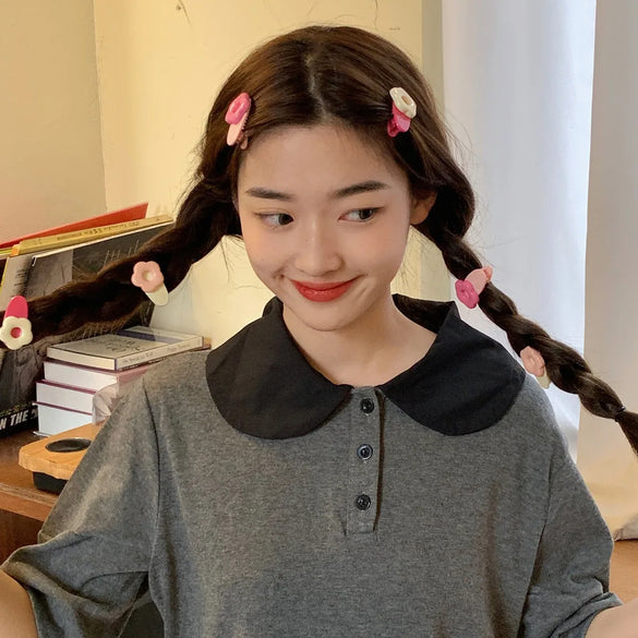 Cute Heart Shape Flower Plastic Resin Stoving Varnish Hair Claws 2 Pieces