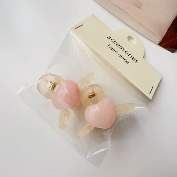 Cute Heart Shape Flower Plastic Resin Stoving Varnish Hair Claws 2 Pieces