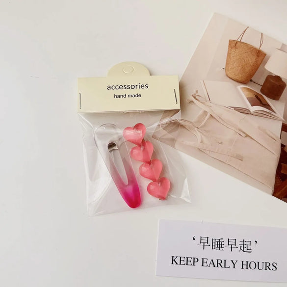 Cute Heart Shape Flower Plastic Resin Stoving Varnish Hair Claws 2 Pieces