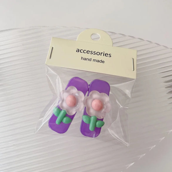 Cute Heart Shape Flower Plastic Resin Stoving Varnish Hair Claws 2 Pieces