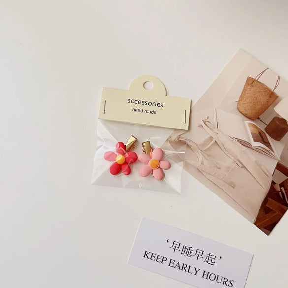 Cute Heart Shape Flower Plastic Resin Stoving Varnish Hair Claws 2 Pieces