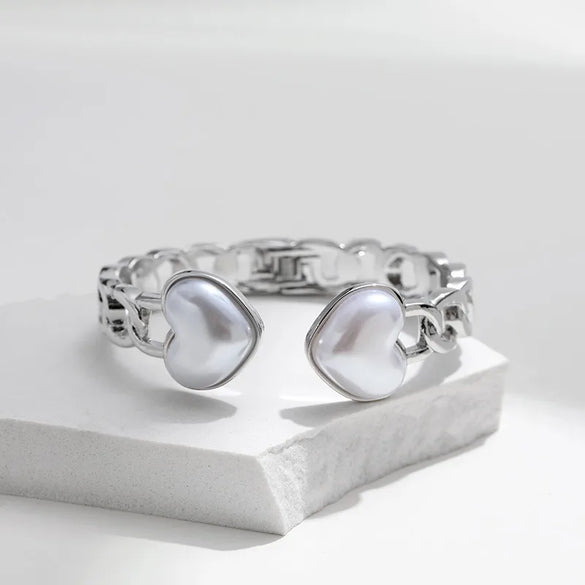 Cute Heart Shape Pearl Alloy Wholesale Bangle