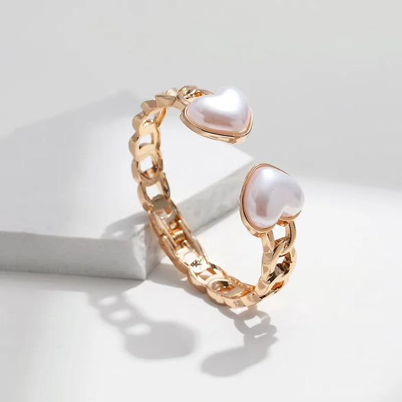 Cute Heart Shape Pearl Alloy Wholesale Bangle