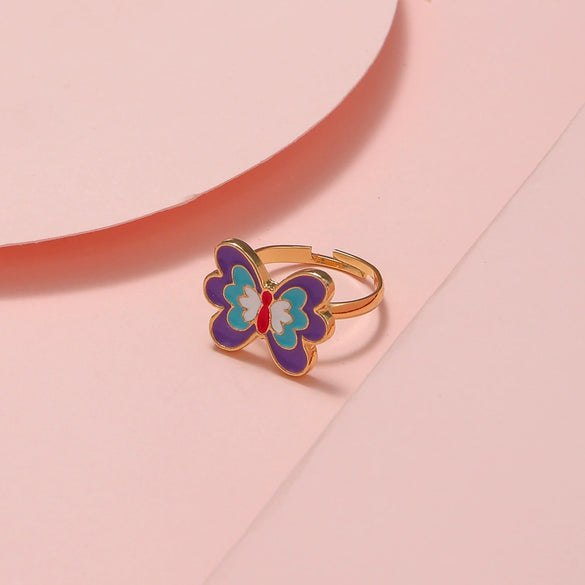 Cute Open Butterfly Ring For Children And Women Adjustable Fun Cartoon Jewelry Alloy Dripping Oil