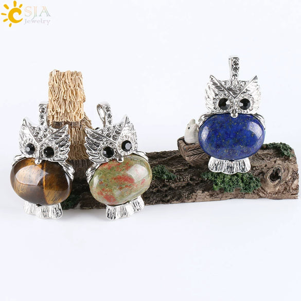 Cute Owl Pendant Natural Crystal Necklace Minimalist Animal Zodiac Style Unisex Jewelry
