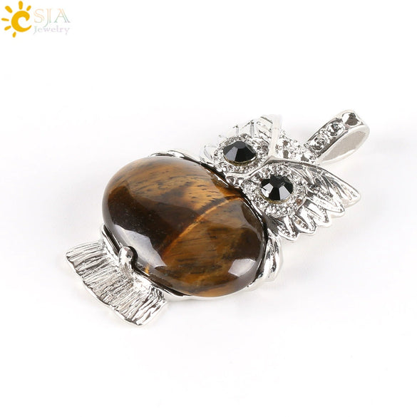 Cute Owl Pendant Natural Crystal Necklace Minimalist Animal Zodiac Style Unisex Jewelry