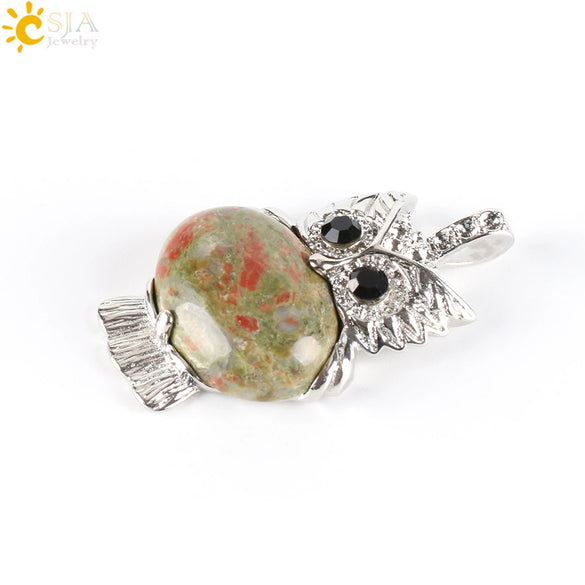 Cute Owl Pendant Natural Crystal Necklace Minimalist Animal Zodiac Style Unisex Jewelry