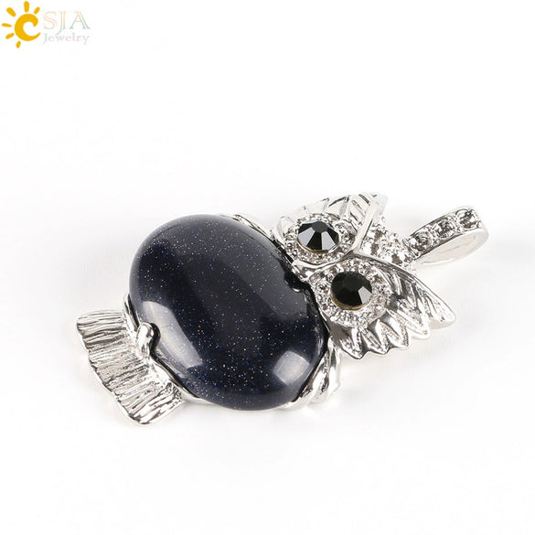 Cute Owl Pendant Natural Crystal Necklace Minimalist Animal Zodiac Style Unisex Jewelry