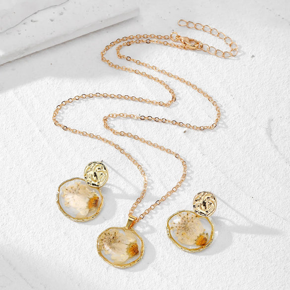 Cute Pastoral Simple Style Flower Daisy Alloy Epoxy Inlay Resin Women'S Earrings Necklace