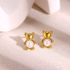 Cute Pearl Bear Earrings For Women Goldplated Stainless Steel Animal Stud Earrings With A Simple Fresh Style
