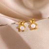 Cute Pearl Bear Earrings For Women Goldplated Stainless Steel Animal Stud Earrings With A Simple Fresh Style