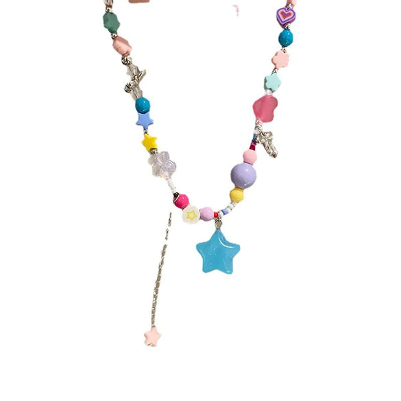 Cute Pentagram Heart Shape Bow Knot Resin Women's Necklace