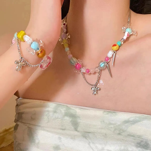 Cute Pentagram Heart Shape Bow Knot Resin Women's Necklace