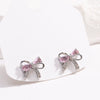 Cute Pink Diamond Zircon Bow Women's Earrings Copper Electroplated 18K Real Gold