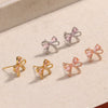 Cute Pink Diamond Zircon Bow Women's Earrings Copper Electroplated 18K Real Gold