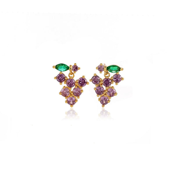 Cute Purple Zircon Grape Earrings For Women Goldplated Copper Fruit Jewelry With A Sweet Design For Wholesale