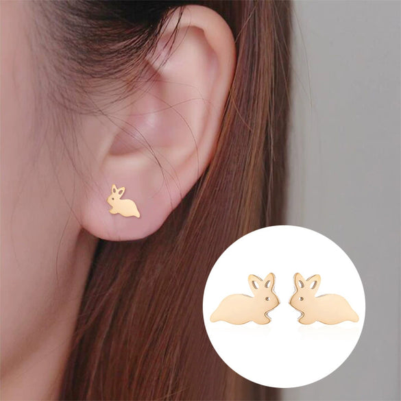 Cute Rabbit Animal Cartilage Earrings For Women Electroplated Stainless Steel Ear Studs Fashion Jewelry Gift