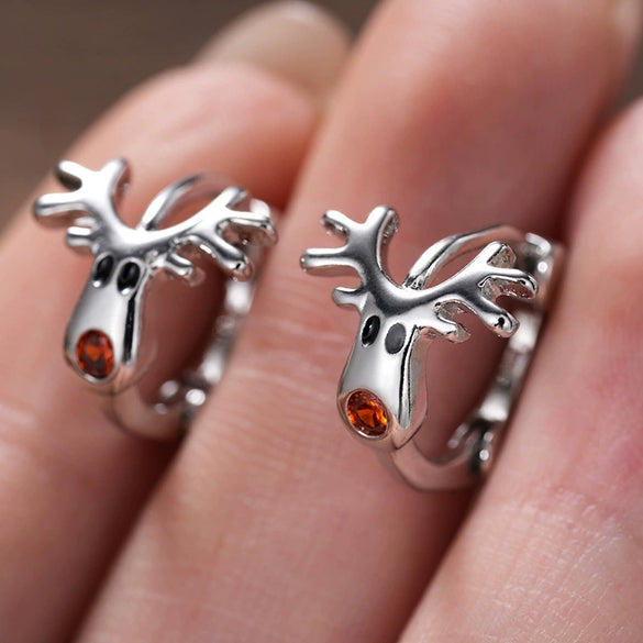Cute Reindeer Christmas Earrings For Women Copper Animal Earrings With Red Zirconia Nose And Eco Friendly Electroplated Finish