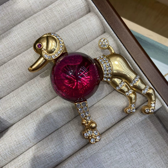 Cute Rhinestone Puppy Brooch Alloy Animal Lapel Pin For Men And Women Suit Coat Jewelry Accessory