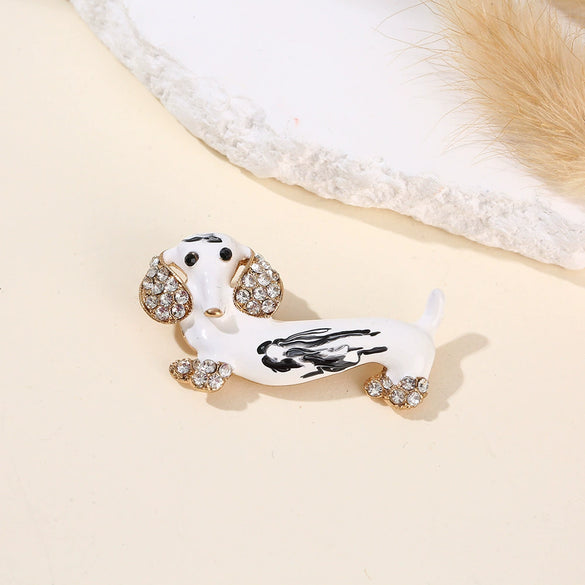 Cute Rhinestone Puppy Brooch Alloy Animal Lapel Pin For Men And Women Suit Coat Jewelry Accessory