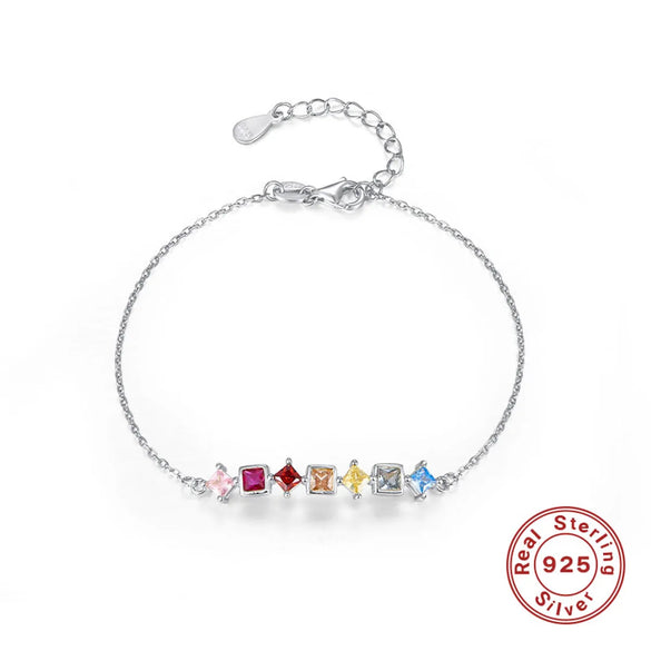 Cute Romantic Shiny Quadrilateral Round Lines Sterling Silver Plating Inlay Zircon 18k Gold Plated White Gold Plated Bracelets