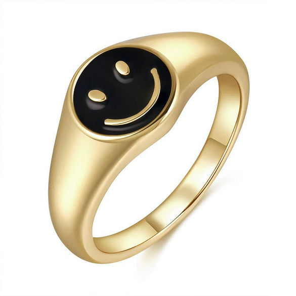 Cute Smiley Face Copper Ring For Women With Colorful Enamel Drip Oil Finish Simple Fashion Geometric Expression Design