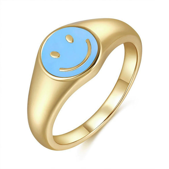 Cute Smiley Face Copper Ring For Women With Colorful Enamel Drip Oil Finish Simple Fashion Geometric Expression Design