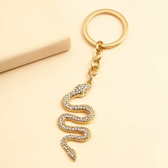 Cute Snake Shaped Alloy Keychain Pendant With Diamond Embellishment Light Luxury Metal Ring Jewelry Gift
