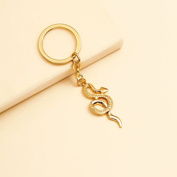 Cute Snake Shaped Alloy Keychain Pendant With Diamond Embellishment Light Luxury Metal Ring Jewelry Gift
