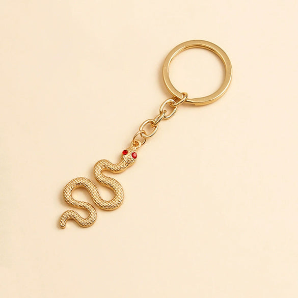 Cute Snake Shaped Alloy Keychain Pendant With Diamond Embellishment Light Luxury Metal Ring Jewelry Gift