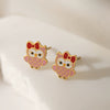 Cute Stainless Steel Owl Earrings For Women 18K Goldplated Dripping Oil Geometric Style