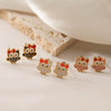 Cute Stainless Steel Owl Earrings For Women 18K Goldplated Dripping Oil Geometric Style