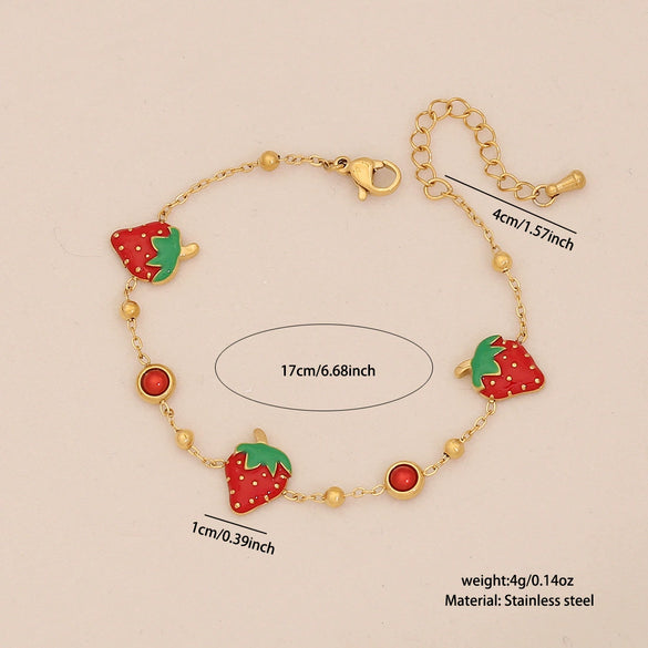 Cute Strawberry Fruit Shaped Stainless Steel Clavicle Chain Necklace With Electroplating For Women