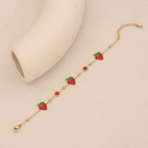 Cute Strawberry Fruit Shaped Stainless Steel Clavicle Chain Necklace With Electroplating For Women