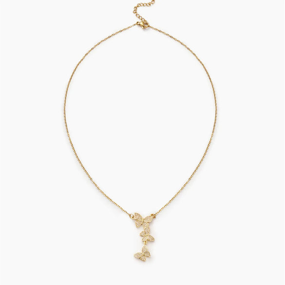 Wholesale Cute Sweet Butterfly Bow Knot Stainless Steel Copper Plating Inlay Zircon Pendant Necklace