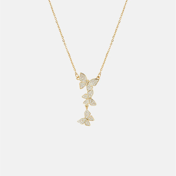 Wholesale Cute Sweet Butterfly Bow Knot Stainless Steel Copper Plating Inlay Zircon Pendant Necklace