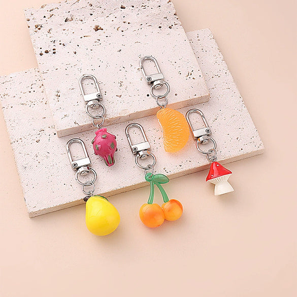 Cute Transparent Resin Fruit Keychain Pendant Cartoon Plastic Key Ornament With Semihandcrafted Detail For Everyday Accessories