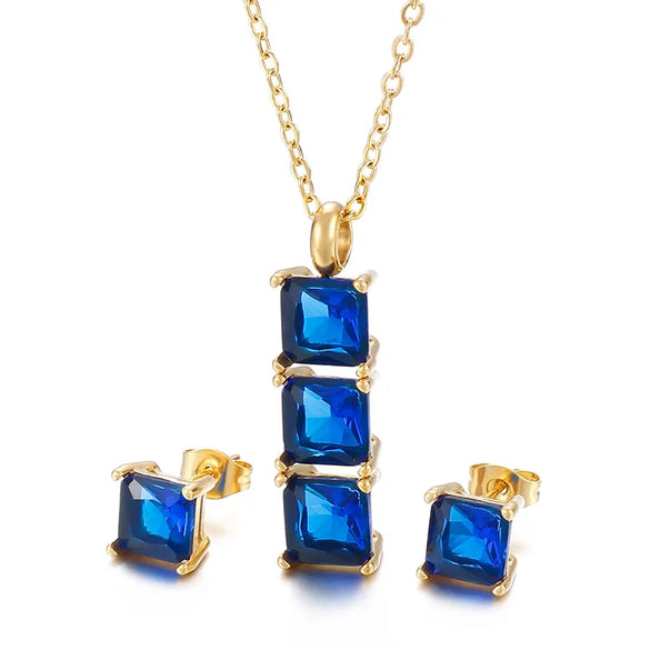 Wholesale Jewelry Cute Vacation Sparkly Titanium Steel Zircon 18K Gold Plated Inlay Jewelry Set