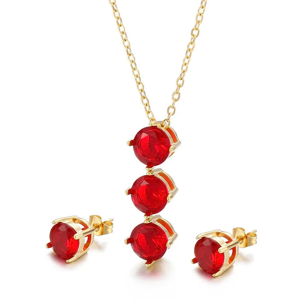 Wholesale Jewelry Cute Vacation Sparkly Titanium Steel Zircon 18K Gold Plated Inlay Jewelry Set