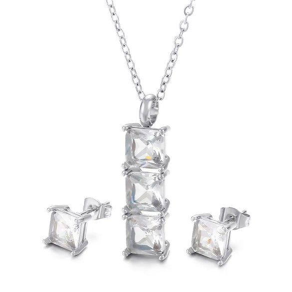 Wholesale Jewelry Cute Vacation Sparkly Titanium Steel Zircon 18K Gold Plated Inlay Jewelry Set