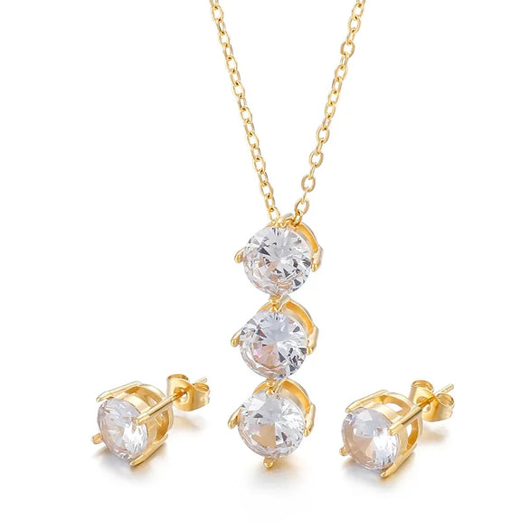 Wholesale Jewelry Cute Vacation Sparkly Titanium Steel Zircon 18K Gold Plated Inlay Jewelry Set