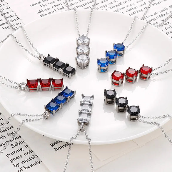 Wholesale Jewelry Cute Vacation Sparkly Titanium Steel Zircon 18K Gold Plated Inlay Jewelry Set
