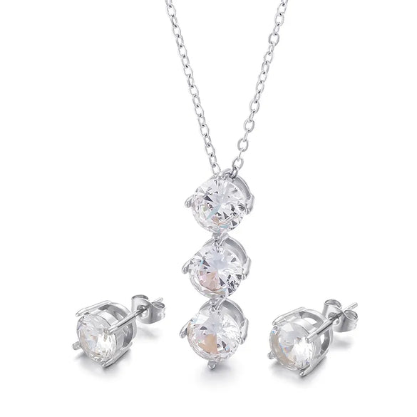 Wholesale Jewelry Cute Vacation Sparkly Titanium Steel Zircon 18K Gold Plated Inlay Jewelry Set