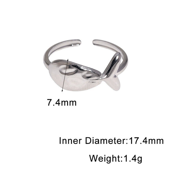 Cute Whale Open Ring For Women Gold Electroplated Stainless Steel Animal Design Jewelry