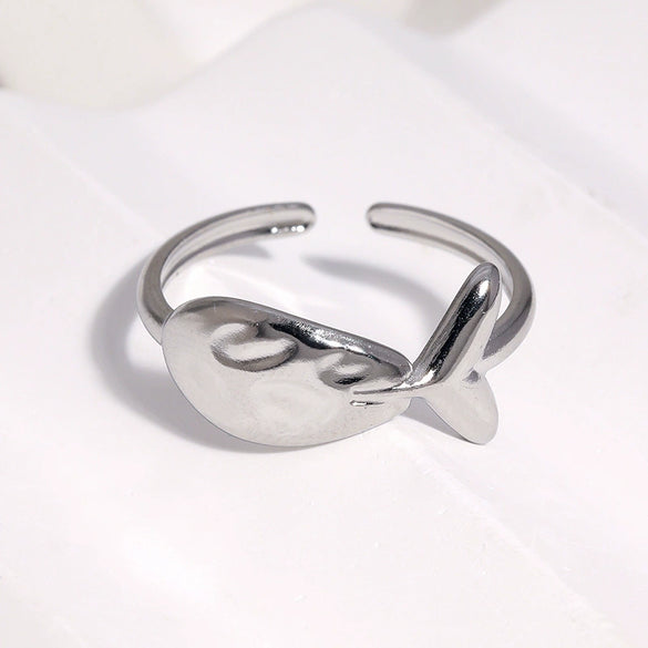 Cute Whale Open Ring For Women Gold Electroplated Stainless Steel Animal Design Jewelry